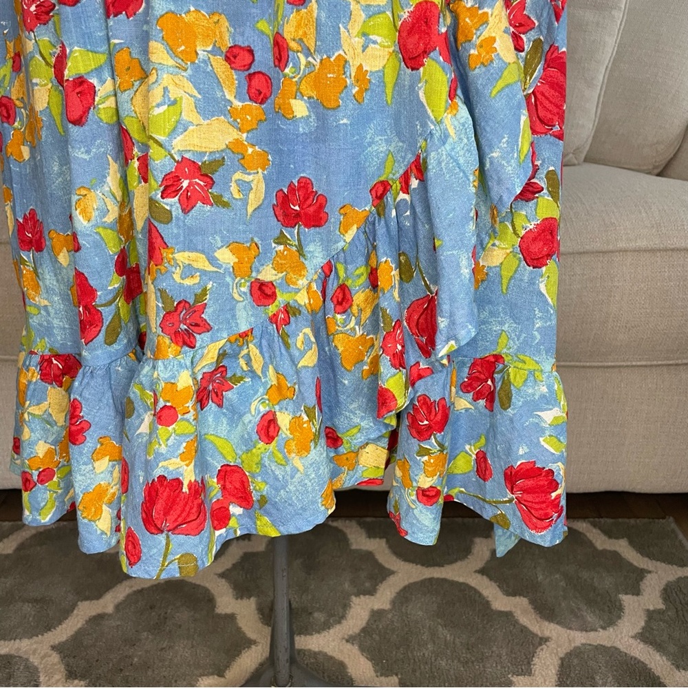 XS S XL XXL NWT blue red yellow floral print floral dress - Picture 8 of 10